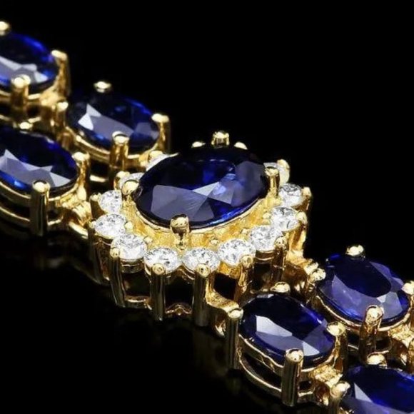 23.30 Natural Blue Sapphire and Diamond 14K Solid Yellow Gold Bracelet - Picture 3 of 6